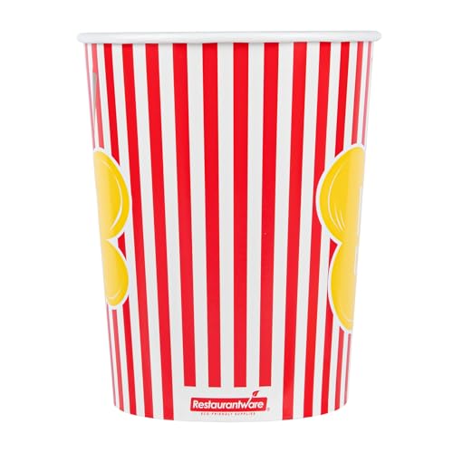 Restaurantware-Bio Tek 32 Ounce Popcorn Cups, 100 Striped Popcorn Tubs - Greaseproof, Disposable, Red Paper Party Popcorn Containers, For Movie Nights