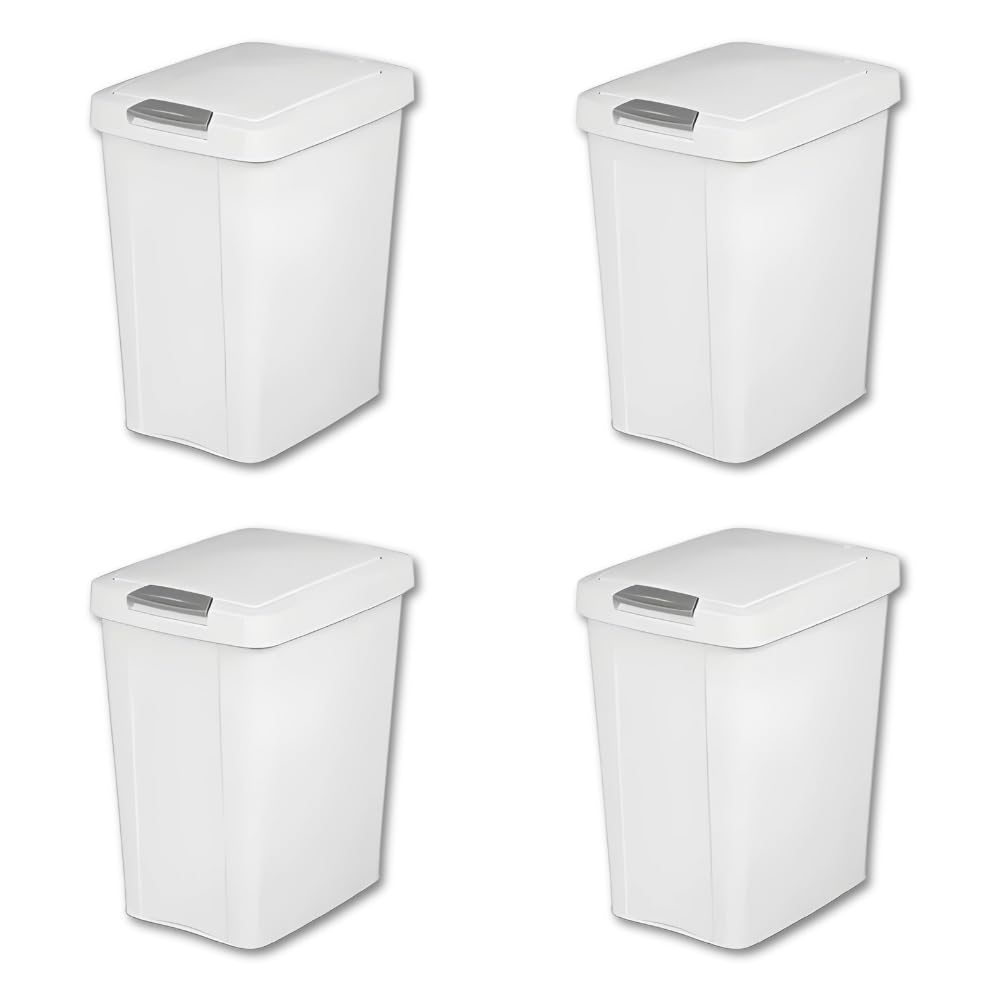 UNIESSENTIALS 7.5 Gallon White Wastebasket with Touch-Open Lid: Ideal Office Trash Can, Under Sink Trash Can, Or Garbage Can with Lid for Mudroom, Kitchen, Bathroom, Mudroom