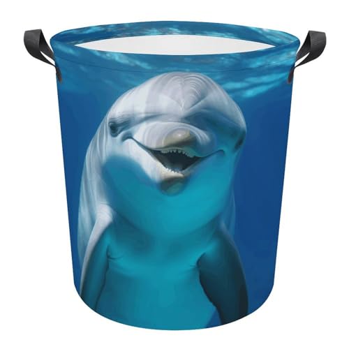 Laundry Hamper Dolphin With Smile Freestanding Laundry Basket Thickened Waterproof Collapsible Clothes Hamper Storage for Clothes Toys Dorm And Family