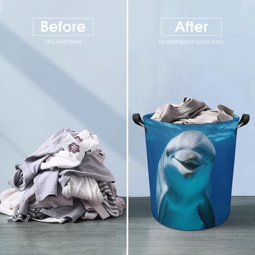 Laundry Hamper Dolphin With Smile Freestanding Laundry Basket Thickened Waterproof Collapsible Clothes Hamper Storage for Clothes Toys Dorm And Family