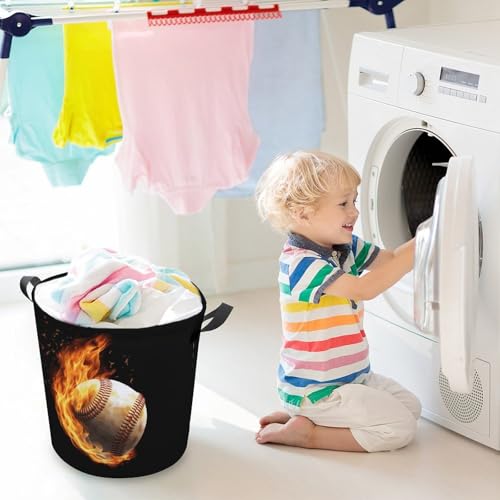 Laundry Hamper Fire Baseball Freestanding Laundry Basket Thickened Waterproof Collapsible Clothes Hamper Storage for Clothes Toys Dorm And Family