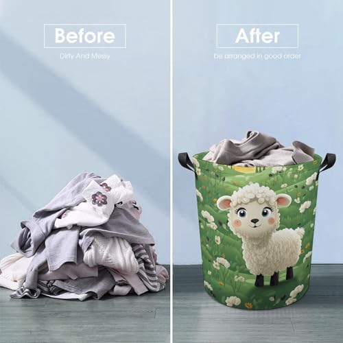 Laundry Hamper Cute Cartoon Sheep Freestanding Laundry Basket Thickened Waterproof Collapsible Clothes Hamper Storage for Clothes Toys Dorm And Family