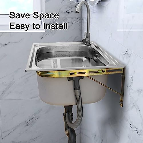 Small Wall Mounted Bathroom Sink, Stainless Steel Hand Sink with Cold Alone Faucet, Utility Laundry Portable Handwashing Station, for Garage Garden Kitchen Laundry Room, Outdoor，55x40cm