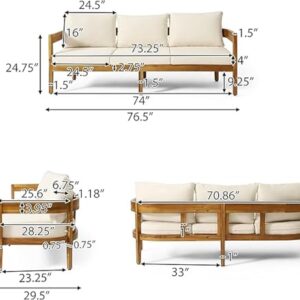 Merax 76.5" Outdoor 3 Seater Patio Sofa Acacia Wood Frame Conversation Set with Cushions