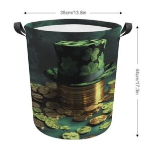 Laundry Hamper Green Hat And Gold Coins Freestanding Laundry Basket Thickened Waterproof Collapsible Clothes Hamper Storage for Clothes Toys Dorm And Family