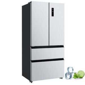 French Door Refrigerator, 33" & 18.8Cu.Ft Counter Depth French Refrigerator, 4-Door Stainless Steel Refrigerator w/6.5Cu.Ft Freezer Capacity, Kitchen Fridge w/Digital Temperature Control Auto Defrost