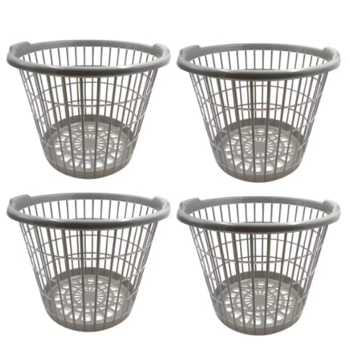 Set of 6 Grey Laundry Basket Lightweight One Bushel Capacity laundry hamper with lid Plastic storage baskets 1 Gift For home and garden use (17.5” x12”)