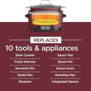 Ninja Foodi PossibleCooker PRO MC1000 8.5Qt Multicooker 8 in 1 Slow Cooker, Dutch Oven, Steam Bake Roast Sear Sauté Bread Maker Warmer, Glass Lid, Integrated Spoon, Nonstick (Cherry)