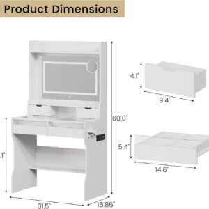 coucheta Vanity Desk with LED Lighted Mirror & Power Outlet, Makeup Vanity with 4 Drawers Lots Storage, 3 Lighting Modes Adjustable Brightness, Dressing Table for Bedroom Dressing Room