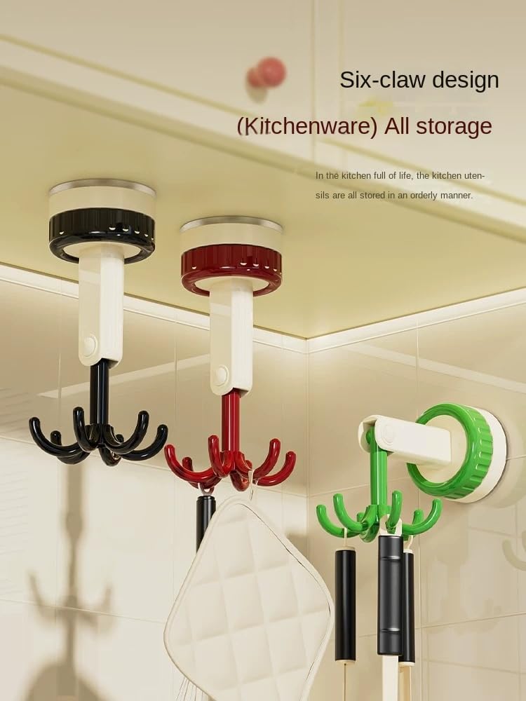 360 Degrees Rotating Folding Hook, Kitchen Hooks for Hanging Utensils, Self-Adhesive Suction Cup Hooks Rotating Kitchen Utensil Holder, Multi-Purpose Kitchen Utensil Hanger with