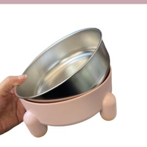 Stainless Steel Cat Bowl, Anti-Slip and Raised Design, Durable HIPS Material, Non-Spill, Dishwasher Safe, Perfect for Cats and Small Dogs, Easy to Clean (Pink, 1 Pcs)