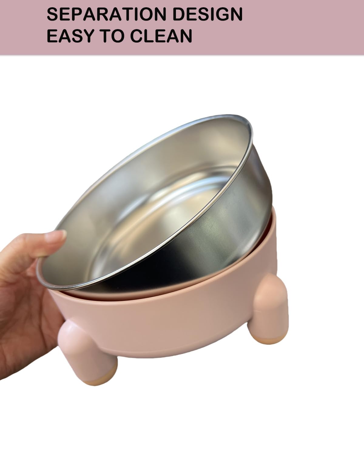 Stainless Steel Cat Bowl, Anti-Slip and Raised Design, Durable HIPS Material, Non-Spill, Dishwasher Safe, Perfect for Cats and Small Dogs, Easy to Clean (Pink, 1 Pcs)