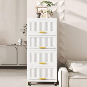 Holaki 4 Tier Tall Dresser, Plastic Vertical Storage Bins Flip Open Storage Box Organizer With Wheels for Bedroom Entryway Dorm,White