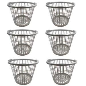 set of 6 grey laundry basket lightweight one bushel capacity laundry hamper with lid plastic storage baskets 1 gift for home and garden use (17.5” x12”)