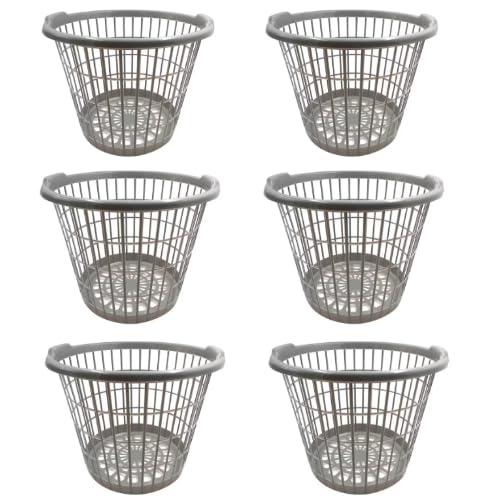 Set of 6 Grey Laundry Basket Lightweight One Bushel Capacity laundry hamper with lid Plastic storage baskets 1 Gift For home and garden use (17.5” x12”)