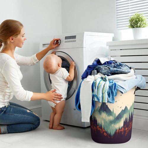 Laundry Hamper Landscape Mountain Freestanding Laundry Basket Thickened Waterproof Collapsible Clothes Hamper Storage for Clothes Toys Dorm And Family