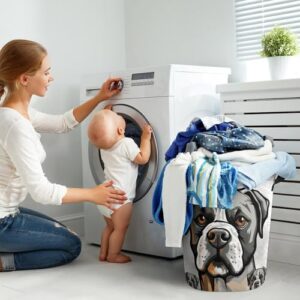 Laundry Hamper American Bulldog Head Freestanding Laundry Basket Thickened Waterproof Collapsible Clothes Hamper Storage for Clothes Toys Dorm And Family