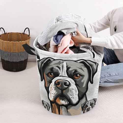 Laundry Hamper American Bulldog Head Freestanding Laundry Basket Thickened Waterproof Collapsible Clothes Hamper Storage for Clothes Toys Dorm And Family