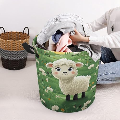 Laundry Hamper Cute Cartoon Sheep Freestanding Laundry Basket Thickened Waterproof Collapsible Clothes Hamper Storage for Clothes Toys Dorm And Family