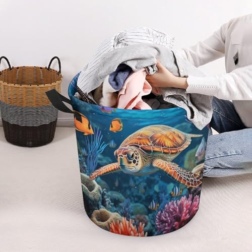 Laundry Hamper Ocean Sea Turtle Freestanding Laundry Basket Thickened Waterproof Collapsible Clothes Hamper Storage for Clothes Toys Dorm And Family