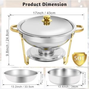 Jwevvie Gold Chafing Dishes for Buffet, 5QT Round Chafing Dish Buffet Set w/Lid, Thickened Stainless Steel Chafers and Buffet Warmers Sets for Weddings, Events, Banquet (8-Pack)