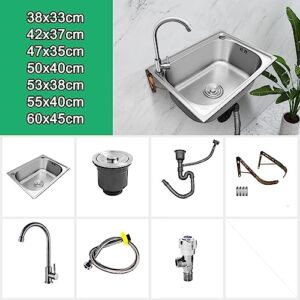 Small Wall Mounted Bathroom Sink, Stainless Steel Hand Sink with Cold Alone Faucet, Utility Laundry Portable Handwashing Station, for Garage Garden Kitchen Laundry Room, Outdoor，55x40cm