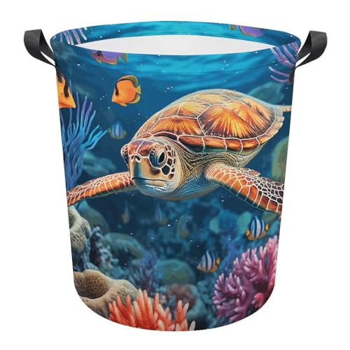 Laundry Hamper Ocean Sea Turtle Freestanding Laundry Basket Thickened Waterproof Collapsible Clothes Hamper Storage for Clothes Toys Dorm And Family