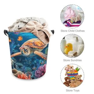 Laundry Hamper Ocean Sea Turtle Freestanding Laundry Basket Thickened Waterproof Collapsible Clothes Hamper Storage for Clothes Toys Dorm And Family