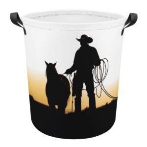 laundry hamper cowboy with lasso silhouette freestanding laundry basket thickened waterproof collapsible clothes hamper storage for clothes toys dorm and family