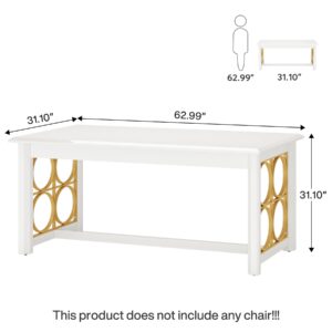 Tribesigns 63" Executive Desk, Modern Office Desk with Glossy Surface, Large Computer Desk for Home Office, Conference Table for Meeting Room, Glossy White & Gold