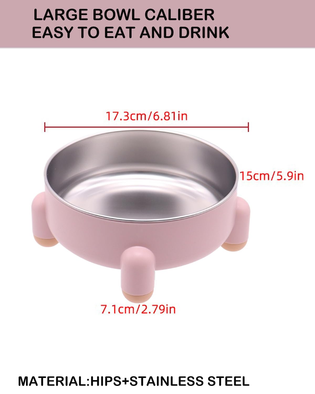 Stainless Steel Cat Bowl, Anti-Slip and Raised Design, Durable HIPS Material, Non-Spill, Dishwasher Safe, Perfect for Cats and Small Dogs, Easy to Clean (Pink, 1 Pcs)