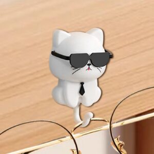 Cute Wall Hooks, Cute Key Hook Holder for Wall, Heavy Duty Adhesive Cat Key Holder, Cartoon Sunglasses Cat Key Holder Wall Mount for Bag Scarf Hat Towel