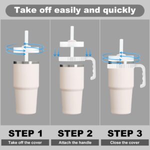 2pcs Tumbler Handle for Stanley 14oz Quencher H2.0 Flowstate Tumbler, 14oz Tumbler Handle Attachment Anti-Slip Improved Grip Car Cup Holder Friendly for Cup Accessories (White)