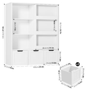 FOTOSOK Toy Storage Organizer with Sliding Book Shelf, Toy Organizers and Storage with 3 Movable Drawers and 6 Storage Cubbies, Playroom Organization and Storage Kids Bookshelf for Playroom, Bedroom