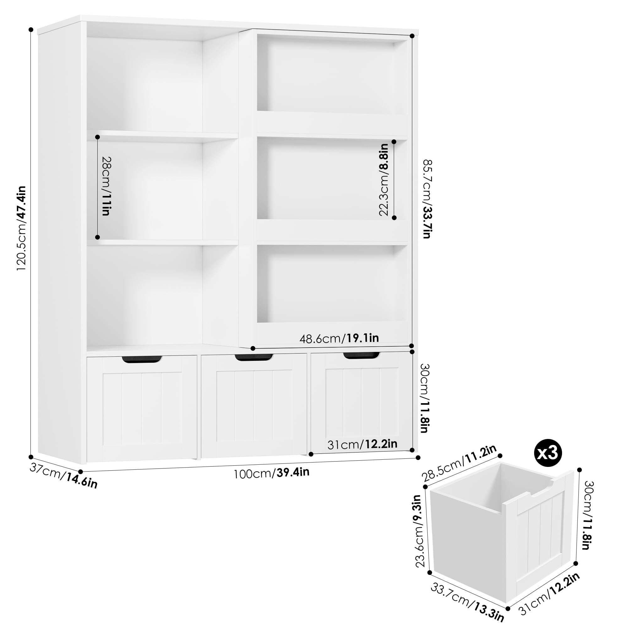 FOTOSOK Toy Storage Organizer with Sliding Book Shelf, Toy Organizers and Storage with 3 Movable Drawers and 6 Storage Cubbies, Playroom Organization and Storage Kids Bookshelf for Playroom, Bedroom