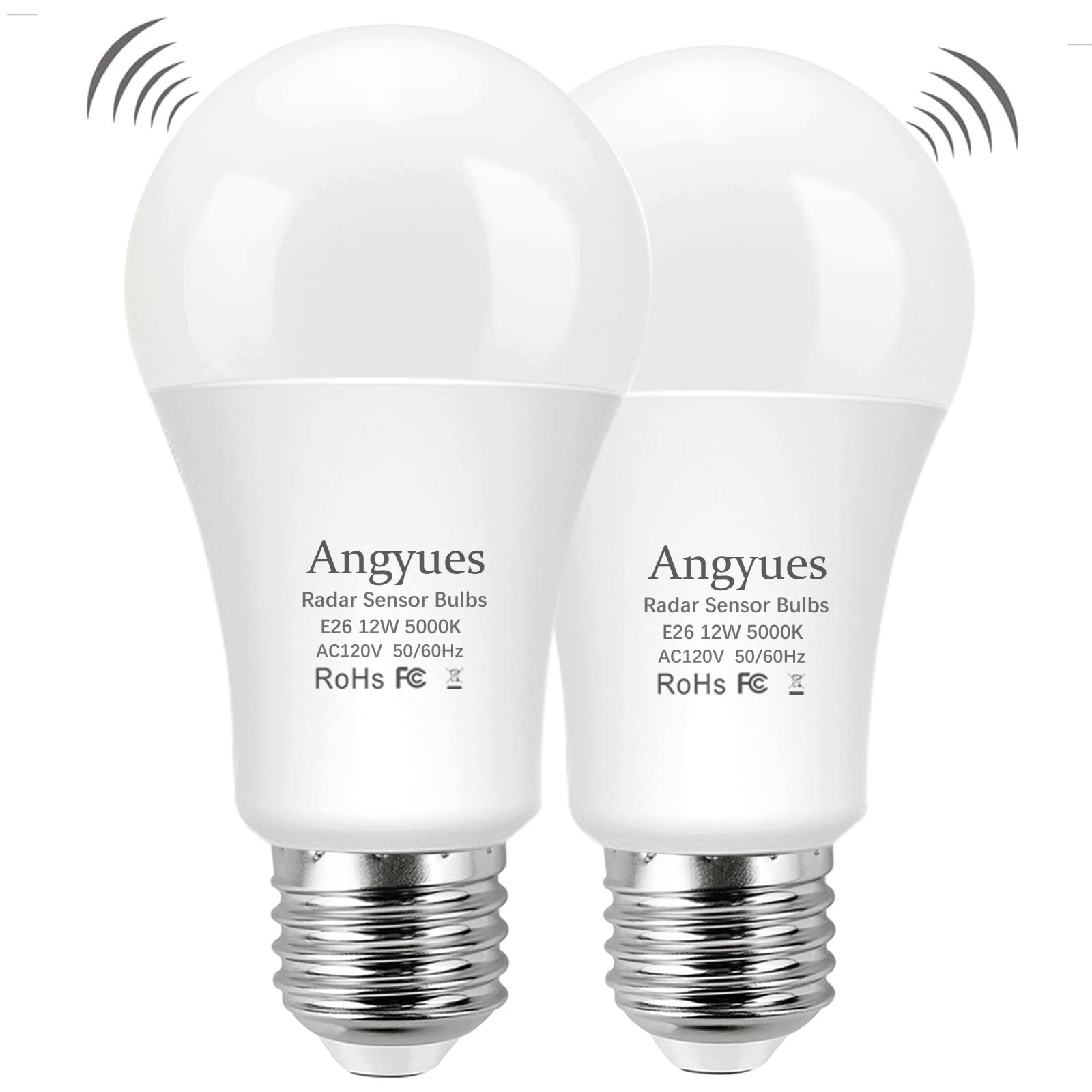 Angyues Radar Motion Sensor Light Bulbs, 12W(100 Watt Equivalent) A19 Motion Sensor Bulb Outdoor, Motion Detector Auto-Activated Dusk to Dawn LED Bulb Daylight 5000K E26 (1100LM,2 Pack)