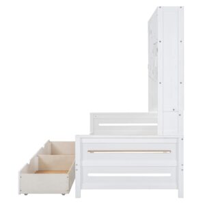 Merax Twin Size Wooden Daybed with 2 Drawers & Bookcase Headboard, and All-in-One Storage Cabinet and Shelf, White