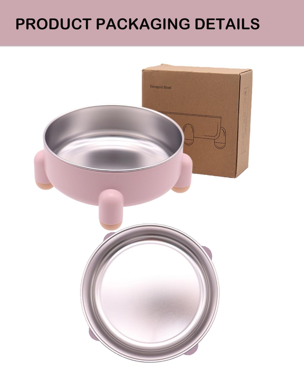 Stainless Steel Cat Bowl, Anti-Slip and Raised Design, Durable HIPS Material, Non-Spill, Dishwasher Safe, Perfect for Cats and Small Dogs, Easy to Clean (Pink, 1 Pcs)