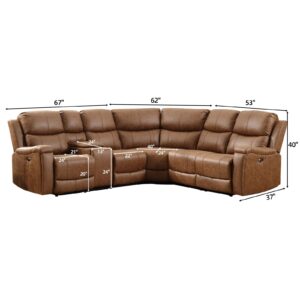 EBELLO Faux Leather Power Reclining Sectional Couches for Living Room, Recliner Sofa Set Corner Sectional Couch Home Furniture Set, with Storage Console and Hidden Cup Holders, USB Port, Brown