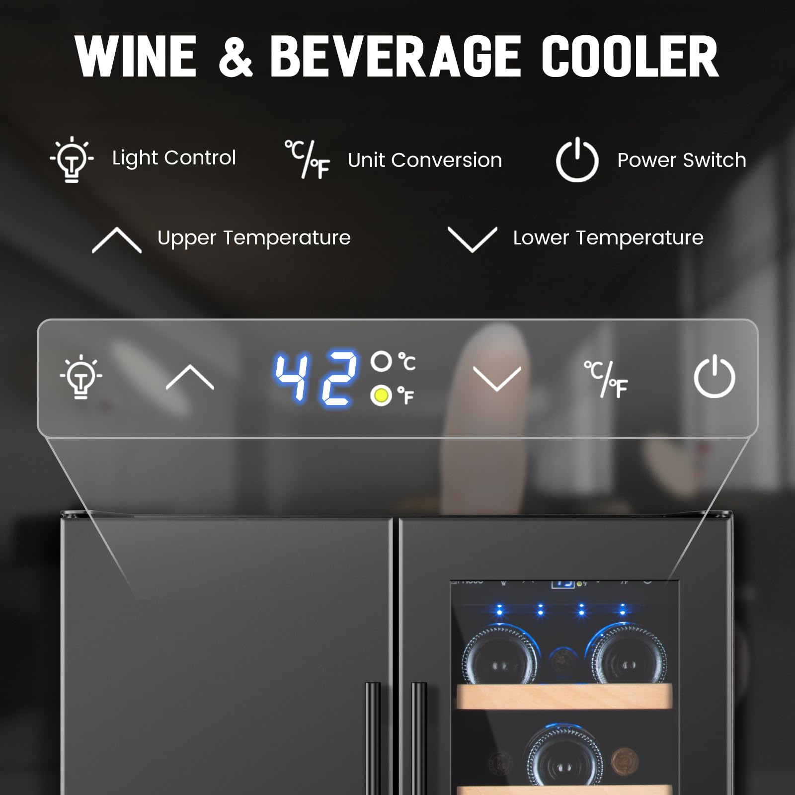 Friduo Wine and Beverage Refrigerator, 24inch Dual Zone Wine Cooler, 20Bottles 88Cans Undercounter Black Beverage Fridge for Bar Office Kitchen Drink Chiller