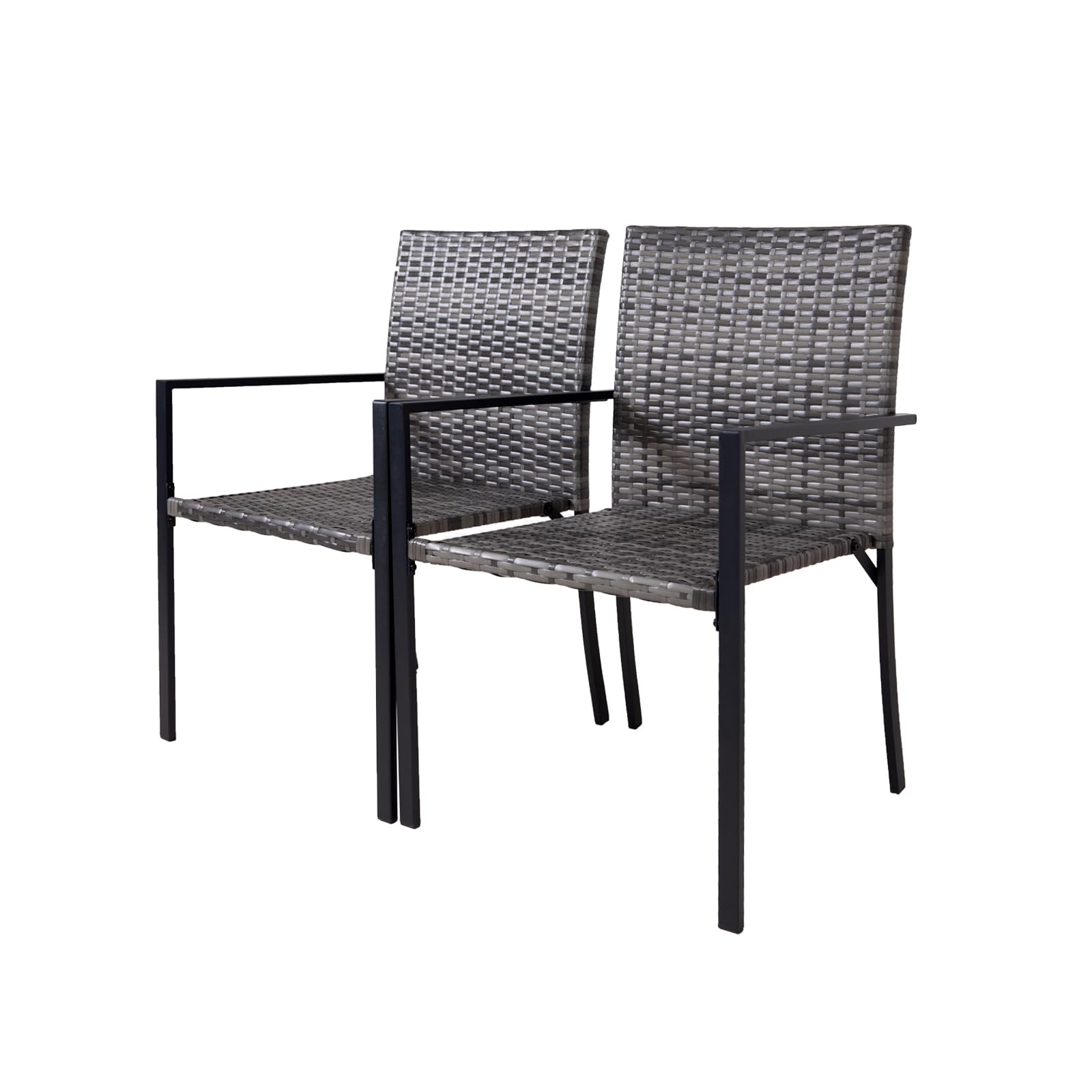 Set of 2 Dining Chair Wicker, Steel Frame Garden Outdoor Furniture, Backyard Deck 265lb with Armrest (Grey)