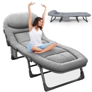 6 adjustable positions lounge chair outdoor, portable & foldable chaise indoor, folding cot bed for sleeping, camping, pool, patio, beach (oversized xl-74 in)