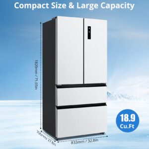 French Door Refrigerator, 33" & 18.8Cu.Ft Counter Depth French Refrigerator, 4-Door Stainless Steel Refrigerator w/6.5Cu.Ft Freezer Capacity, Kitchen Fridge w/Digital Temperature Control Auto Defrost