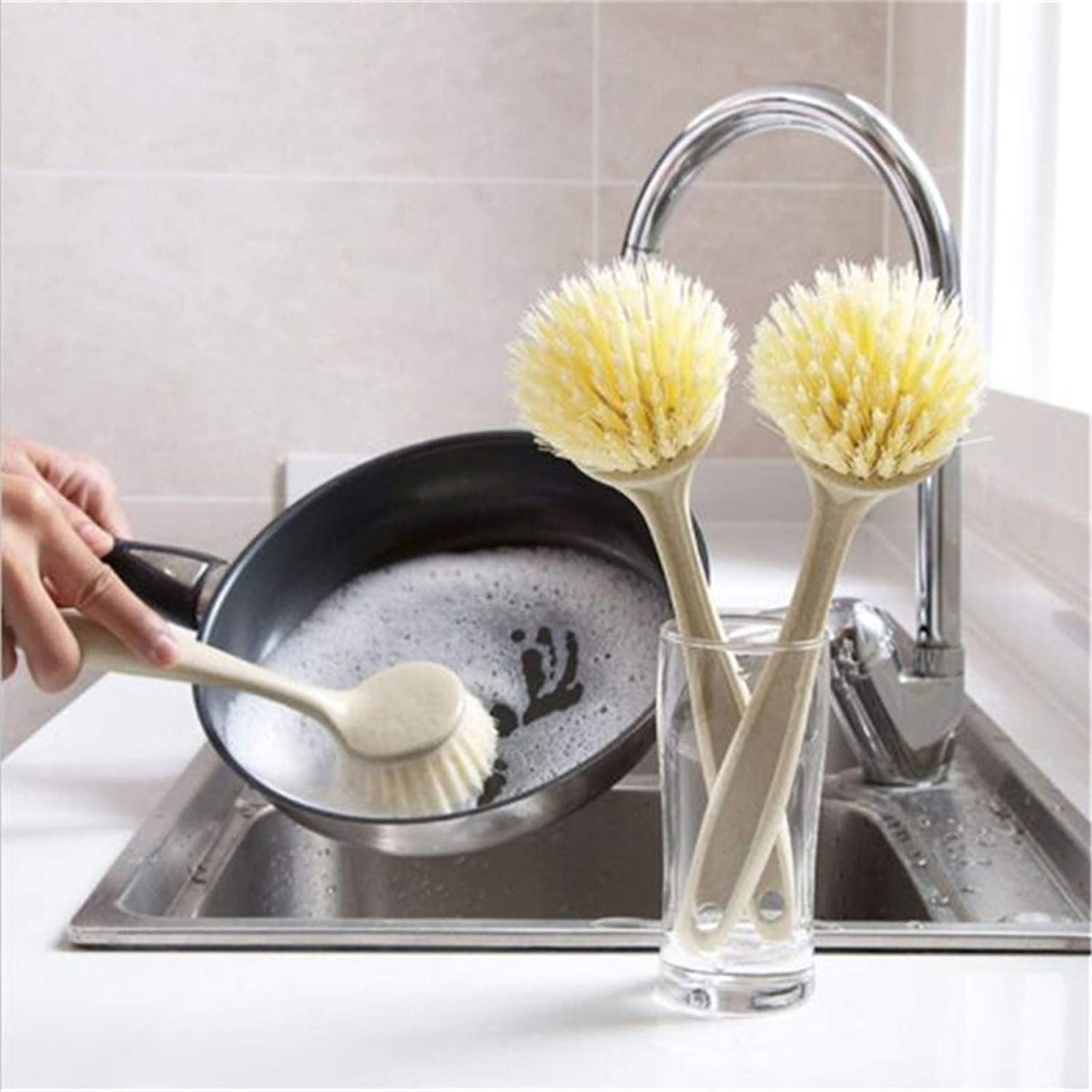 Eco Friendly Washing Up Scrubbing Brush Kitchen Long Handle Brushes Cleaning Dish Brush Pot Brush Kitchen Cleaning Tool for Home