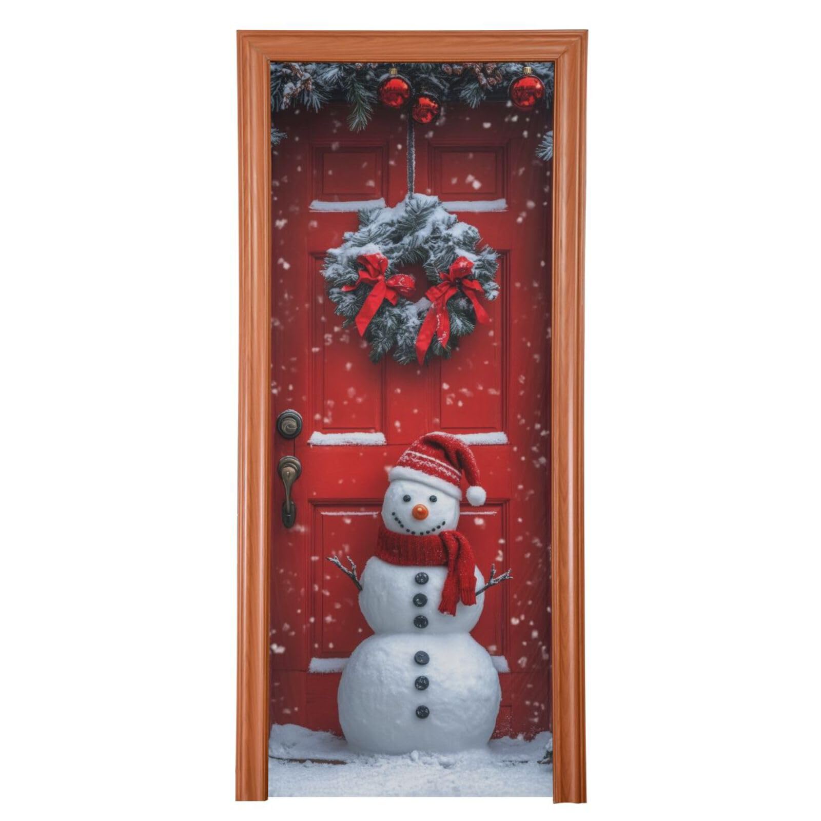 Burbuja Christmas Snowman Door Door Cover, Stretch Fabric Backdrop Door Porch Covers for Home Party Holidays Decoration, 35x79 In