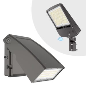 hyperlite parking lot light 150w and 40w led wall pack light with photocell