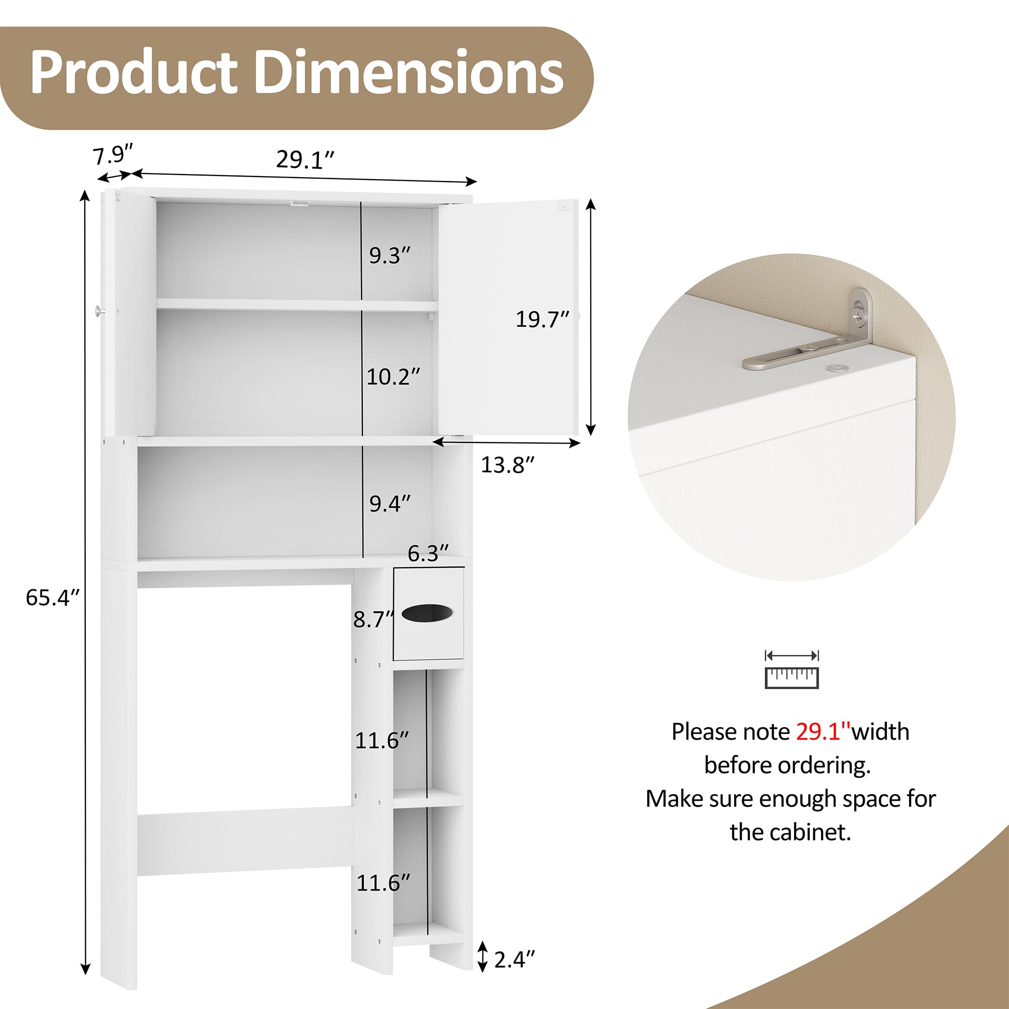 Meilocar Over The Toilet Storage Cabinet, Farmhouse Storage Cabinet Over Toilet with Toilet Paper Holder Stand, Freestanding Bathroom Storage Organizer Cabinet Space Saver W/Adjustable Shelf, White