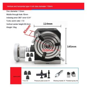 KACOME 4inch 110mm Milling Machine Horizontal Indexing Plate Milling Machine Rotary Table Divider Indexing Vertical Dual-use Turntable(4inch 110mm)