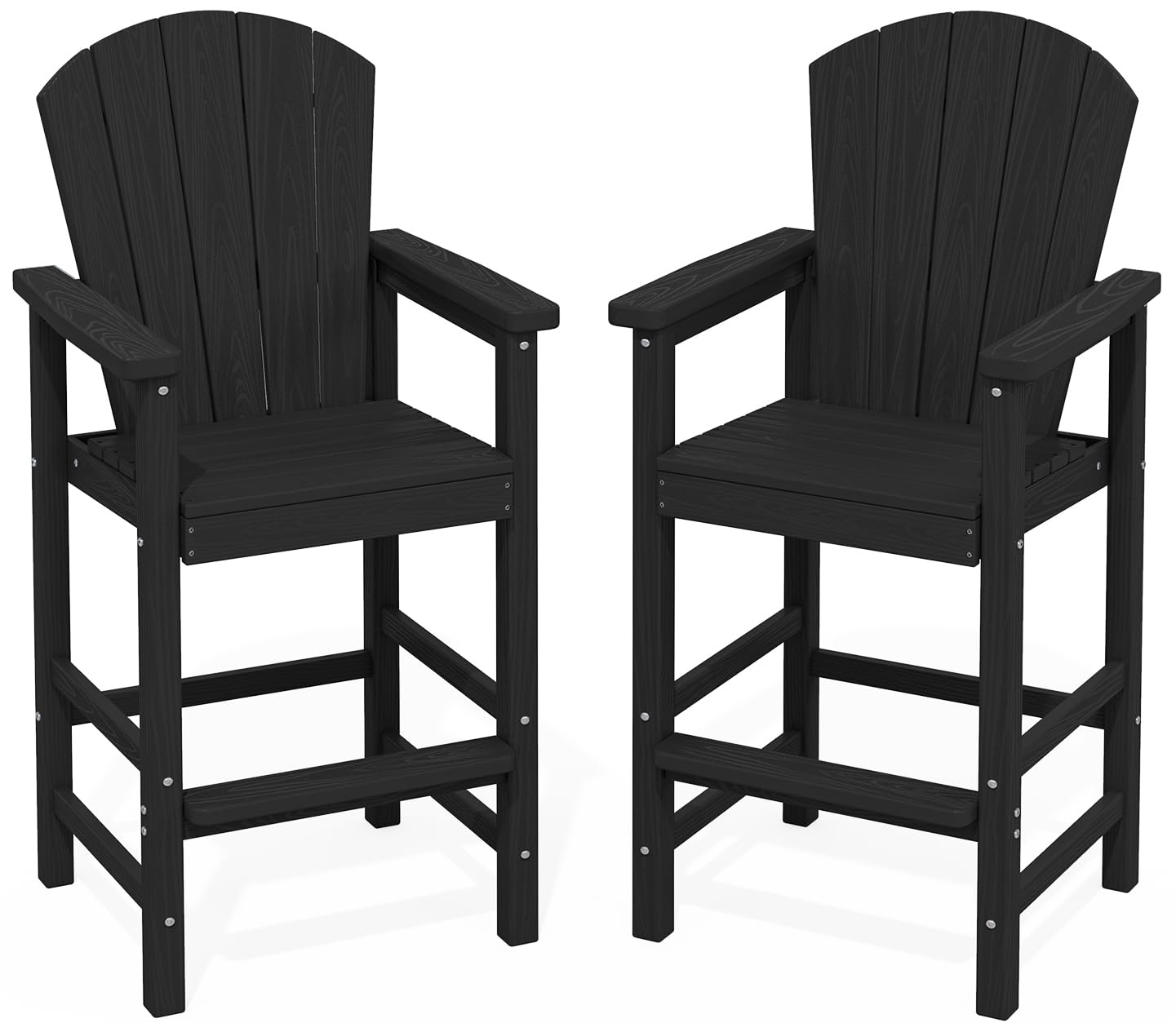 SERWALL Tall Adirondack Chairs Set of 2, HDPE Bar Height Outdoor Chairs, Wood-Like Adirondack Bar Stools for Patio, Balcony, Porch, Black