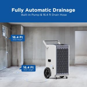 Moiswell 260 Pints Commercial Dehumidifier with Pump and Drain Hose for Basements, Heavy Duty Commercial Grade Dehumidifiers for Large Spaces, Warehouse, Industry Water Damage Unit, Auto Defrost